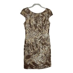 Adrianna Papell Gold Sequin Shift Sheath Dress Womens Size 4 Party Wedding Mesh